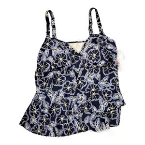 Penbrooke Shell Floral Three Tier Tankini Top   sz 24W blue multi